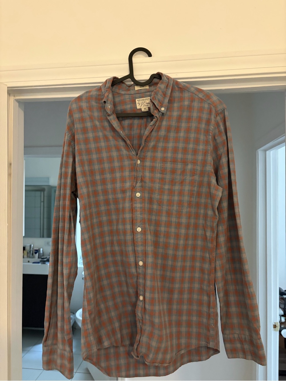 J. Crew Blue and Rust Plaid Button-Down Shirt